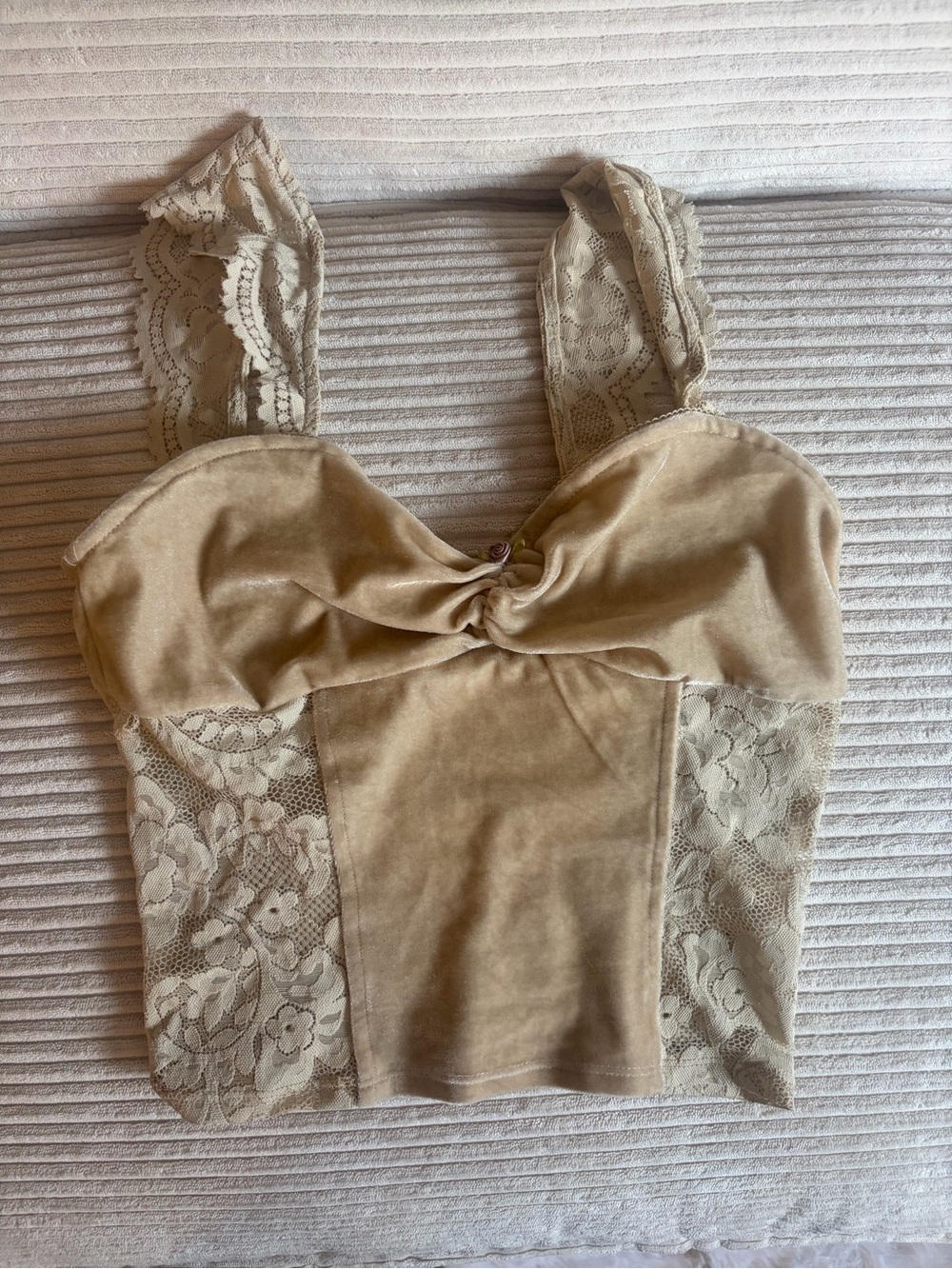Kimchi Blue Beige Velvet Lace Crop Top
